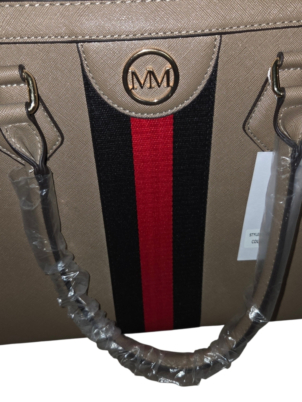 Marilyn Monroe Beige Satchel with Black and Red Center Stripe - Picture 5 of 13